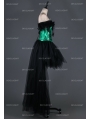 Black and Green Gothic Burlesque Corset Hign-Low Prom Party Dress 
