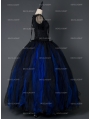 Black and Blue Short Sleeves Gothic Corset Long Prom Party Dress