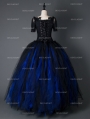 Black and Blue Short Sleeves Gothic Corset Long Prom Party Dress