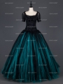 Vintage Black and Tiffany Blue Short Sleeves Gothic Corset Long Prom Party Dress