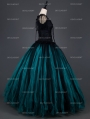 Vintage Black and Tiffany Blue Short Sleeves Gothic Corset Long Prom Party Dress