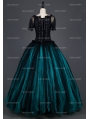 Vintage Black and Tiffany Blue Short Sleeves Gothic Corset Long Prom Party Dress