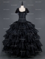 Black Cap Sleeves Gothic Corset Long Ball Prom Party Gown