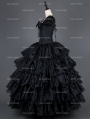 Black Cap Sleeves Gothic Corset Long Ball Prom Party Gown