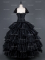 Black Cap Sleeves Gothic Corset Long Ball Prom Party Gown