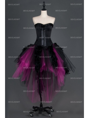 Black and Fuchsia Gothic Burlesque Corset Irregular Prom Party Dress