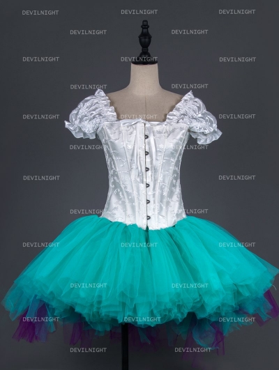 White and Tiffany Blue Gothic Burlesque Corset Short Prom Party Dress
