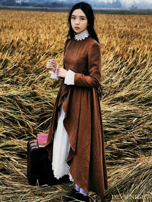 Brown Long Sleeves Vintage Medieval Dress