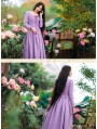 Elegant Purple Lace-Up Long Sleeves Medieval Inspired Dress