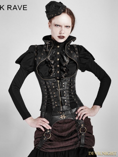 Black Steampunk High Collar Vest