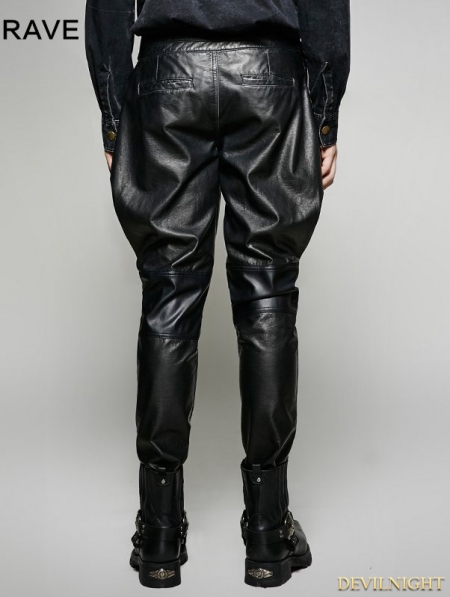Black Gothic Military Uniform PU Leather Pants for Men - Devilnight.co.uk