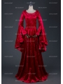 Red Velvet Medieval Hooded Dress