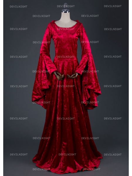 Red Velvet Medieval Hooded Dress Devilnight