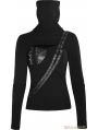 Black Gothic Asymmetrical Knit Punk T-Shirt for Women