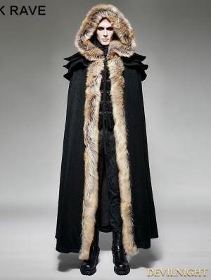 Black Gothic Wool Collar Long Cloak for Men