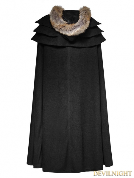 Black Gothic Wool Collar Long Cloak for Men - Devilnight.co.uk