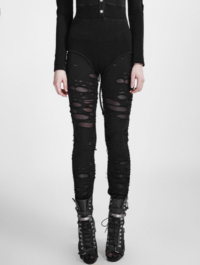 Black Gothic Broken Mesh Leggings 