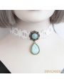 White Vintage Lace Blue Pendant Necklace