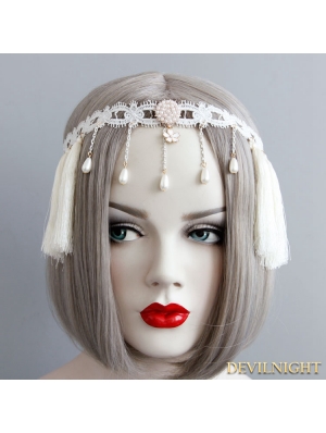 White Vintage Elegant Tassel Headress