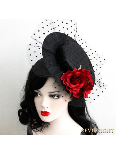 Black and Red Gothic Rose Holloween Party Hat Headdress