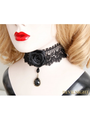 Black Gothic Rose Pendant Party Necklace