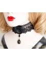 Black Gothic Rose Pendant Party Necklace