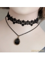 Black Gothic Lace Jacquard Pendant Necklace