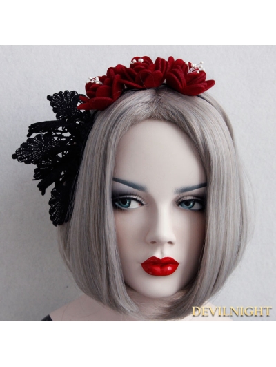 Black and Red Gothic Rose Leaves Holloween Headdress