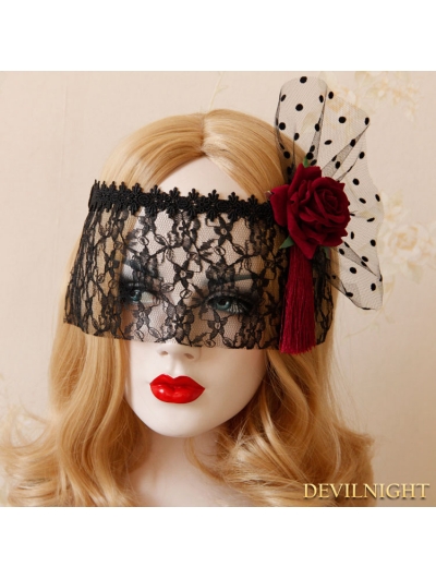 Black Gothic Lace Rose Holloween Veil