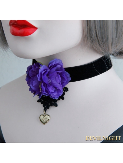 Black Gothic Violet Flower Necklace