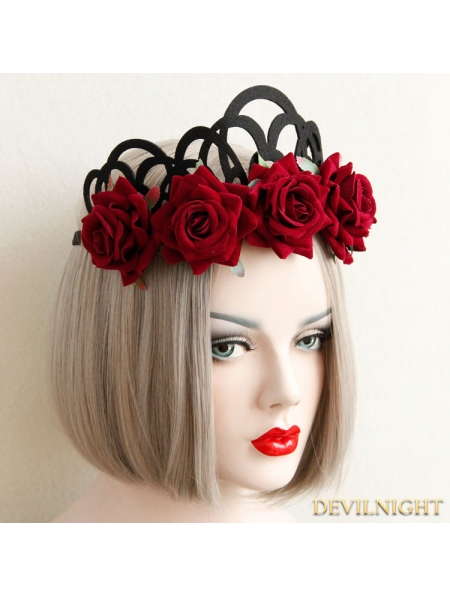 Black and Red Gothic Rose Holloween Headdress - Devilnight.co.uk