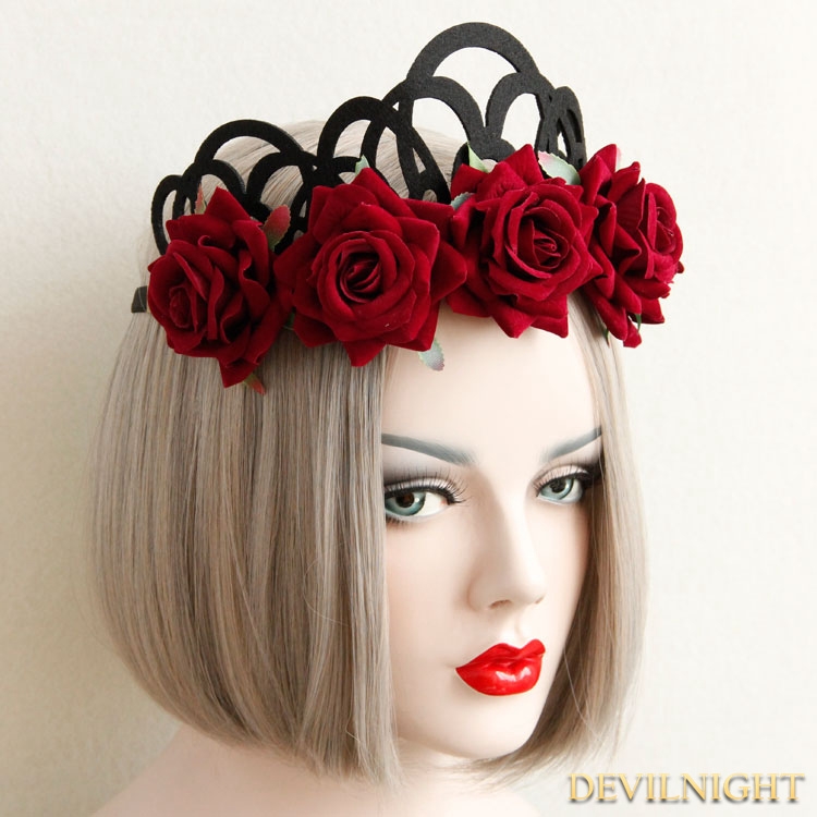 Black and Red Gothic Rose Holloween Headdress