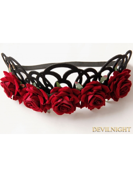 Black and Red Gothic Rose Holloween Headdress - Devilnight.co.uk