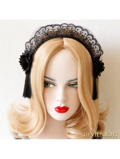 Black Gothic Tassel Lace Headdress