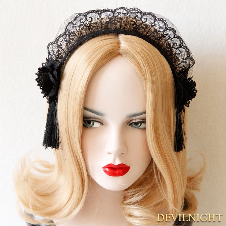 Black Gothic Tassel Lace Headdress