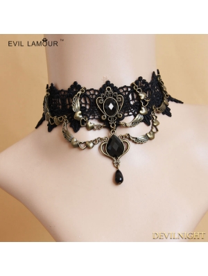 Black Gothic Wing Lace Party Necklace