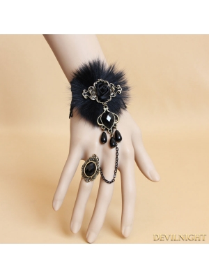 Black Gothic Fur Lace Bracelet Ring Jewelry