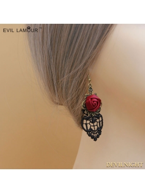 Black and Red Rose Lace Earrings