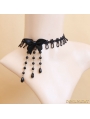 Black Gothic Bow Tassel Necklace