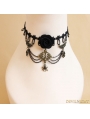 Black Gothic Rose Spider Pendant Necklace