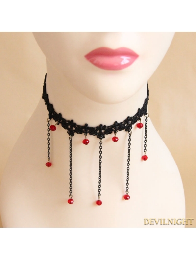 Black Gothic Bead Tassel Necklace - Devilnight.co.uk