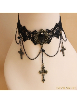 Black Gothic Lace Cross Pendant Party Necklace