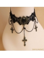 Black Gothic Lace Cross Pendant Party Necklace