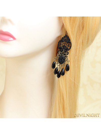 Black Gothic Lace Elegant Pearl Earring