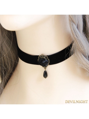 Black Gothic Vampire Simple Rose Necklace
