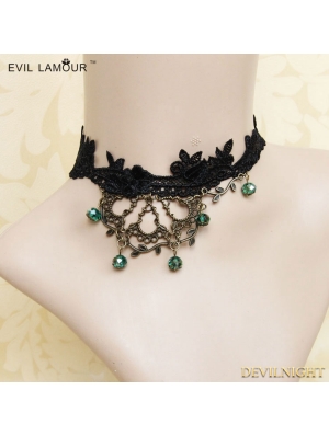 Black Gothic Lace Bronze Branch Necklace