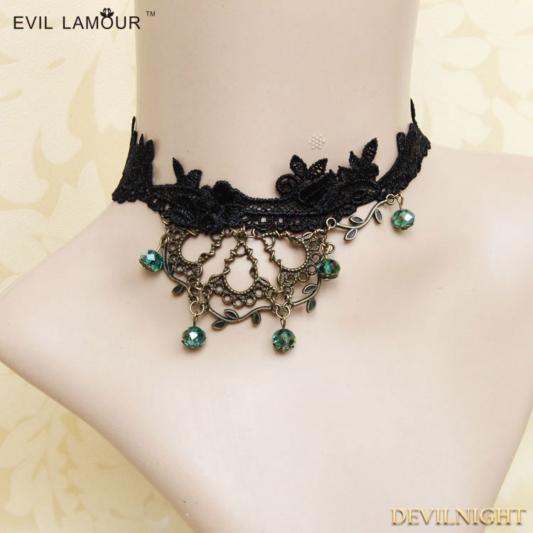 Black Gothic Lace Bronze Branch Necklace