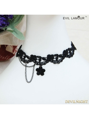 Black Gothic Flower Tassel Necklace