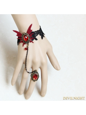 Red Gothic Vampire Tassel Bracelet Ring Jewelry