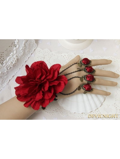 Red Gothic Rose Vintage Bracelet Ring Jewelry